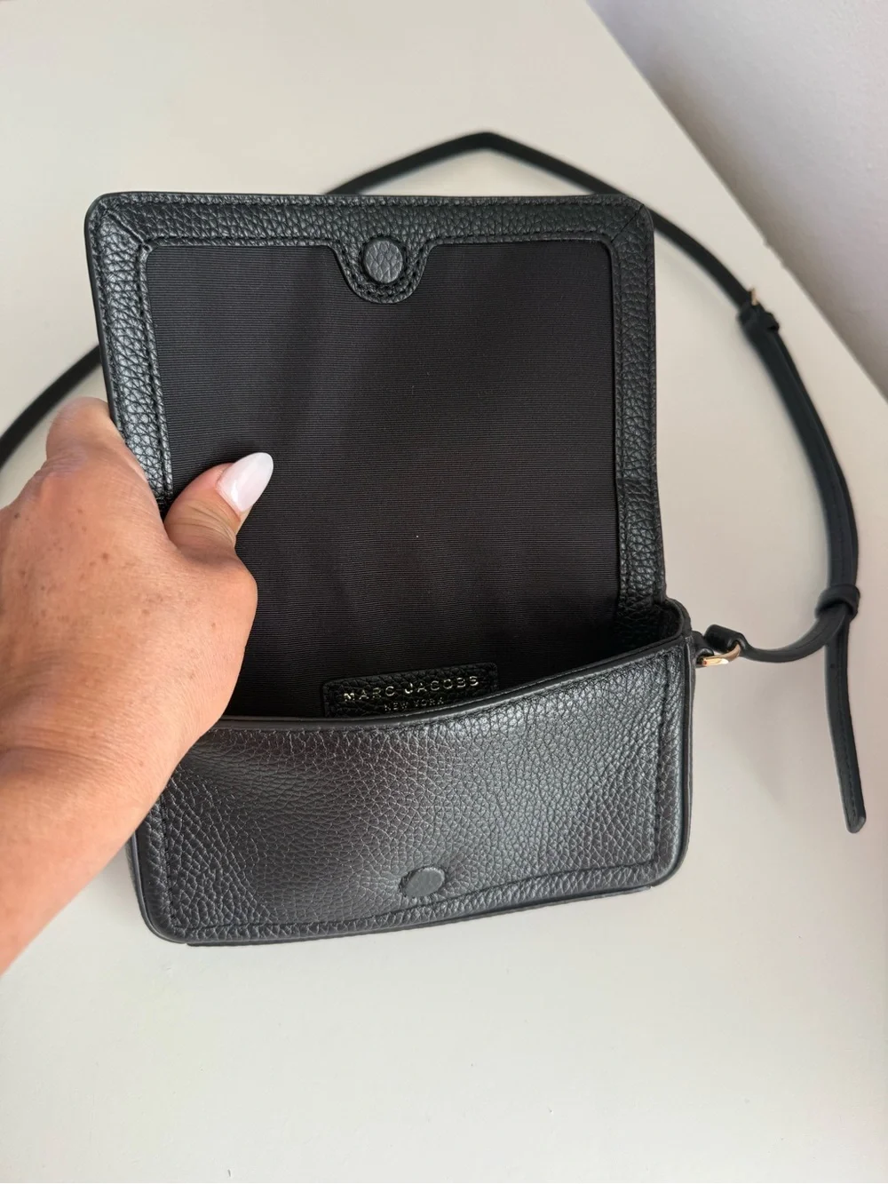 Marc Jacobs Black Pebbled Leather Mini Crossbody with Gold Logo